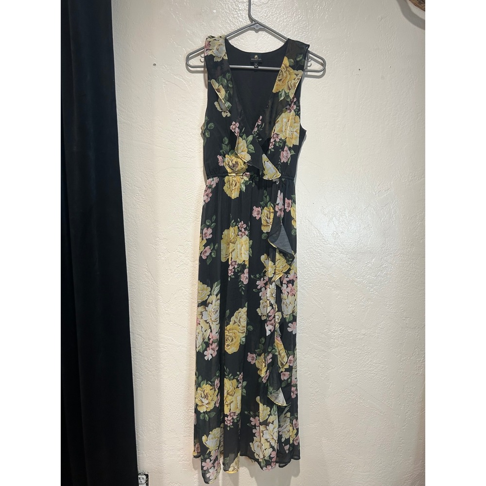 Brand Disney princess  Black Floral Ruffle Maxi Dress floral V-Neck Sleeveless S
